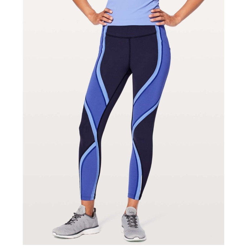 Lululemon Wild Twist 7/8 Tight 25 Navy Blue Colorblock Leggings Size 10 Pockets